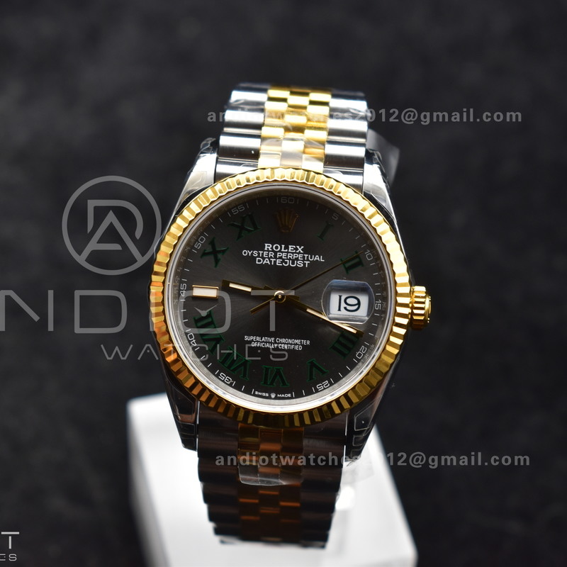 DateJust 36 SS/RG 126231 VSF 1:1 Best Edition 904L Steel Gray Dial Green Roman Marker on Jubilee Bracelet VS3235